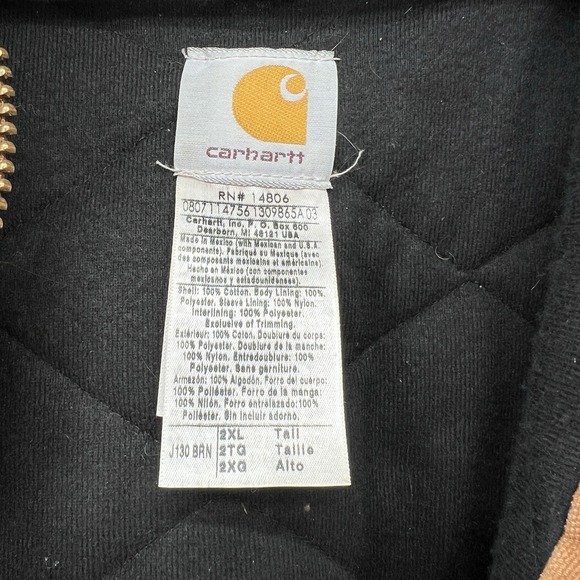 Carhartt J130 Brown Hooded Jacket Work Coat Size 2XL Tall - Picture 6 of 16